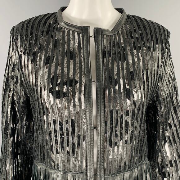 CABAN ROMANTIC Size 8 Black Lace Leather Fringed Coat - Picture 2 of 7